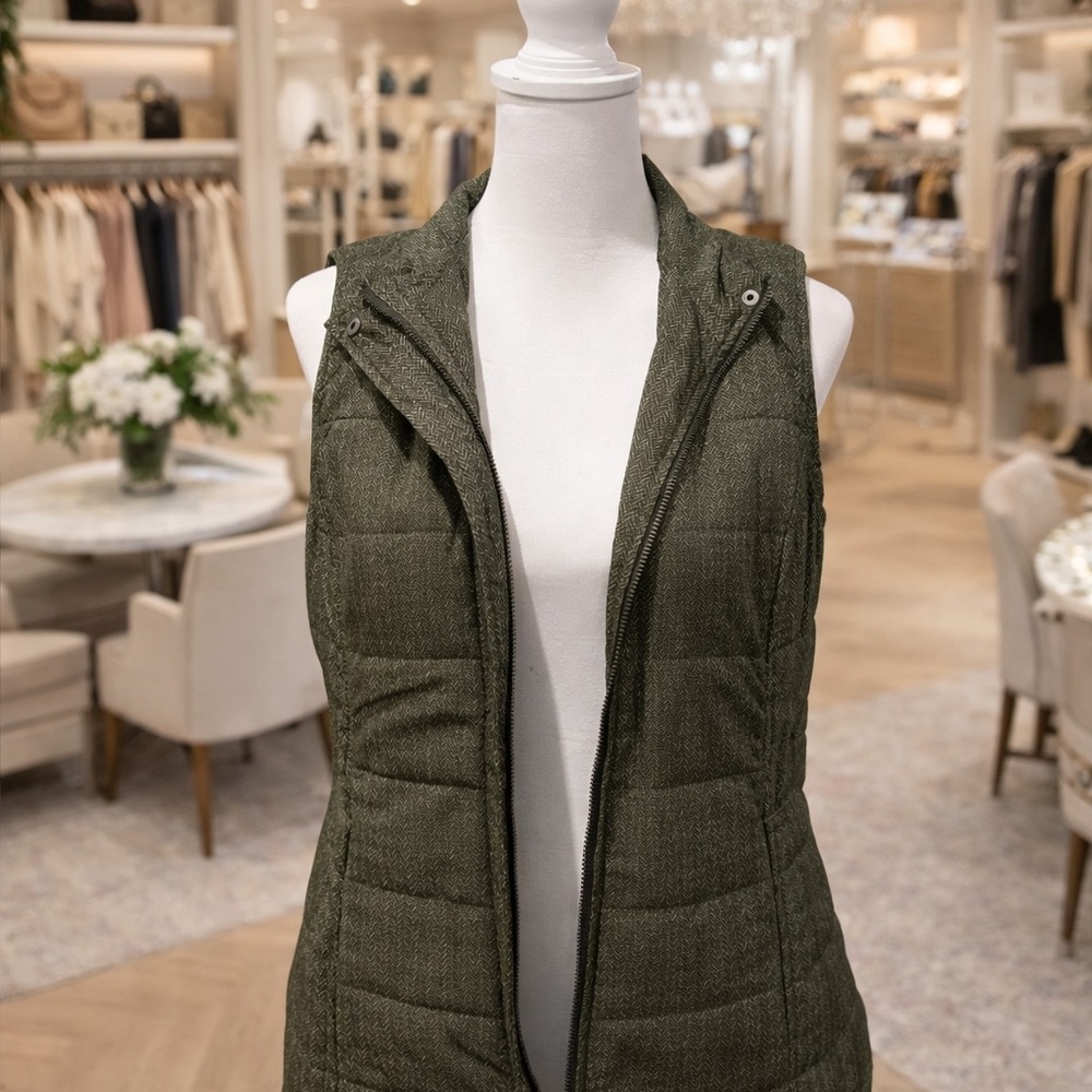 J.Jill Balsam Green Herringbone Quilted Puffer Vest NWT S